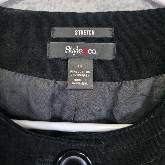 Style and Co Blazer Womens 12 Black Corduroy Stretch Peplum Preppy Cropped Y2K - Picture 8 of 12